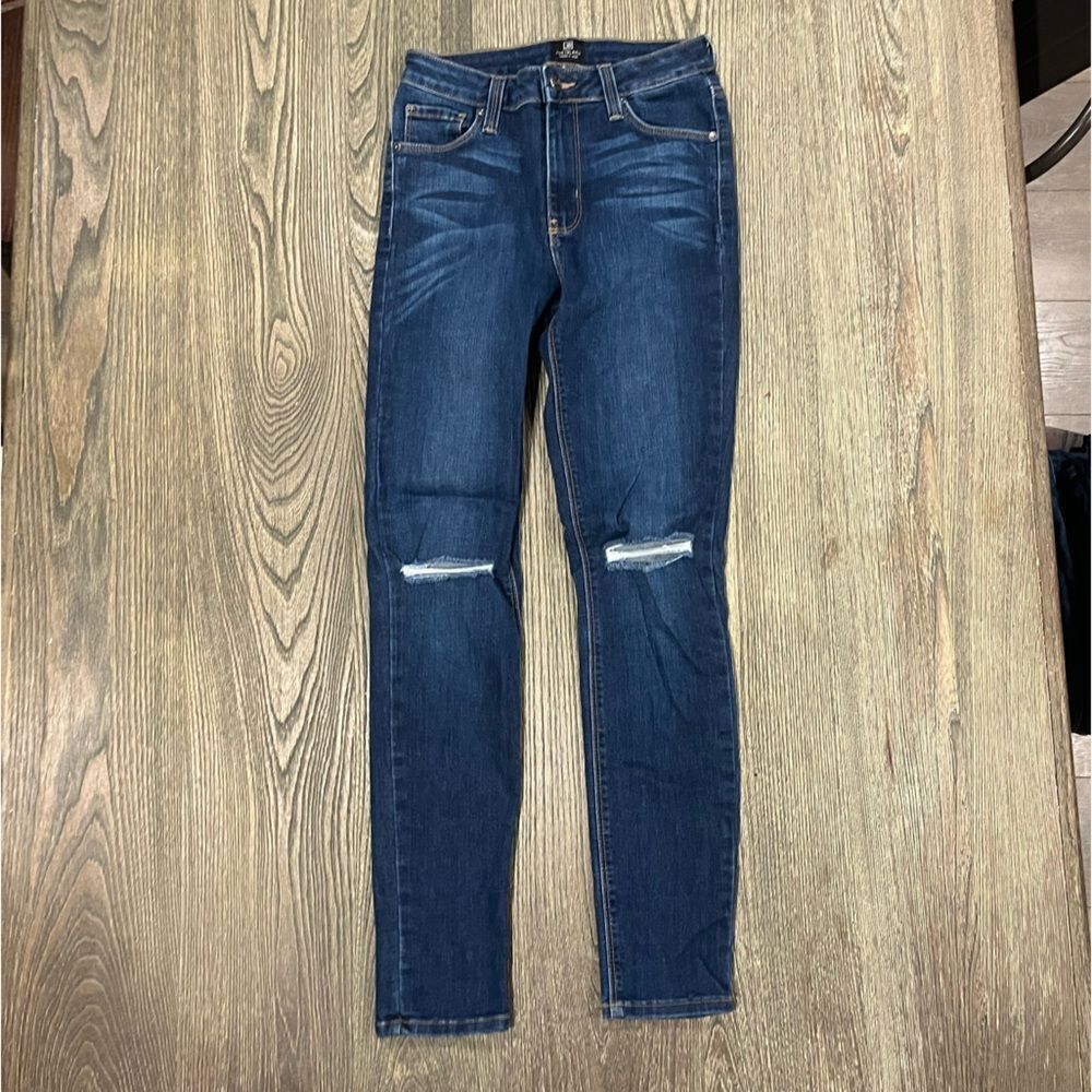Just Black Womens Knee Ripped Skinny Jeans Mid Rise Whisker Denim Blue Size 25